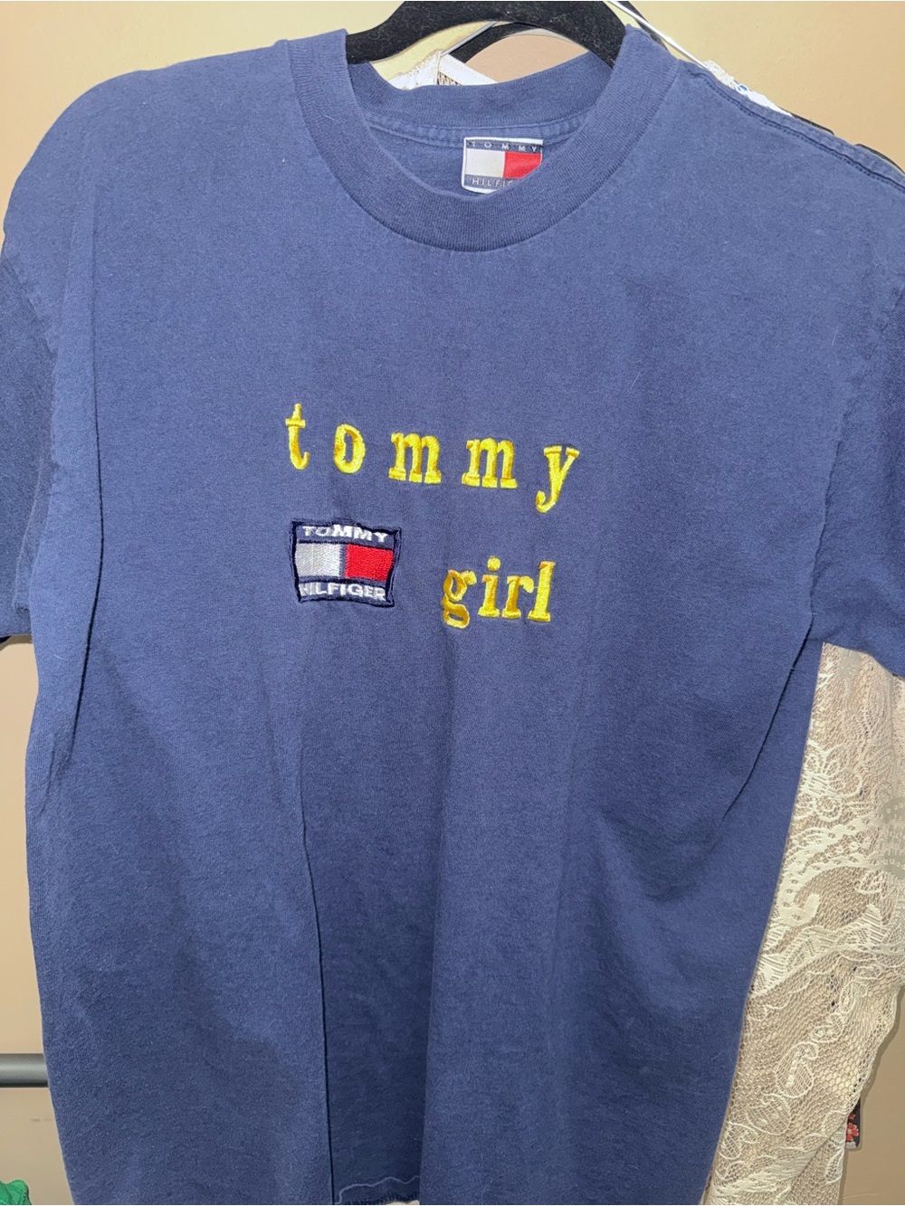Vintage Tommy Hilfiger Navy Short Sleeve 'Tommy Girl' Embroidered Tee